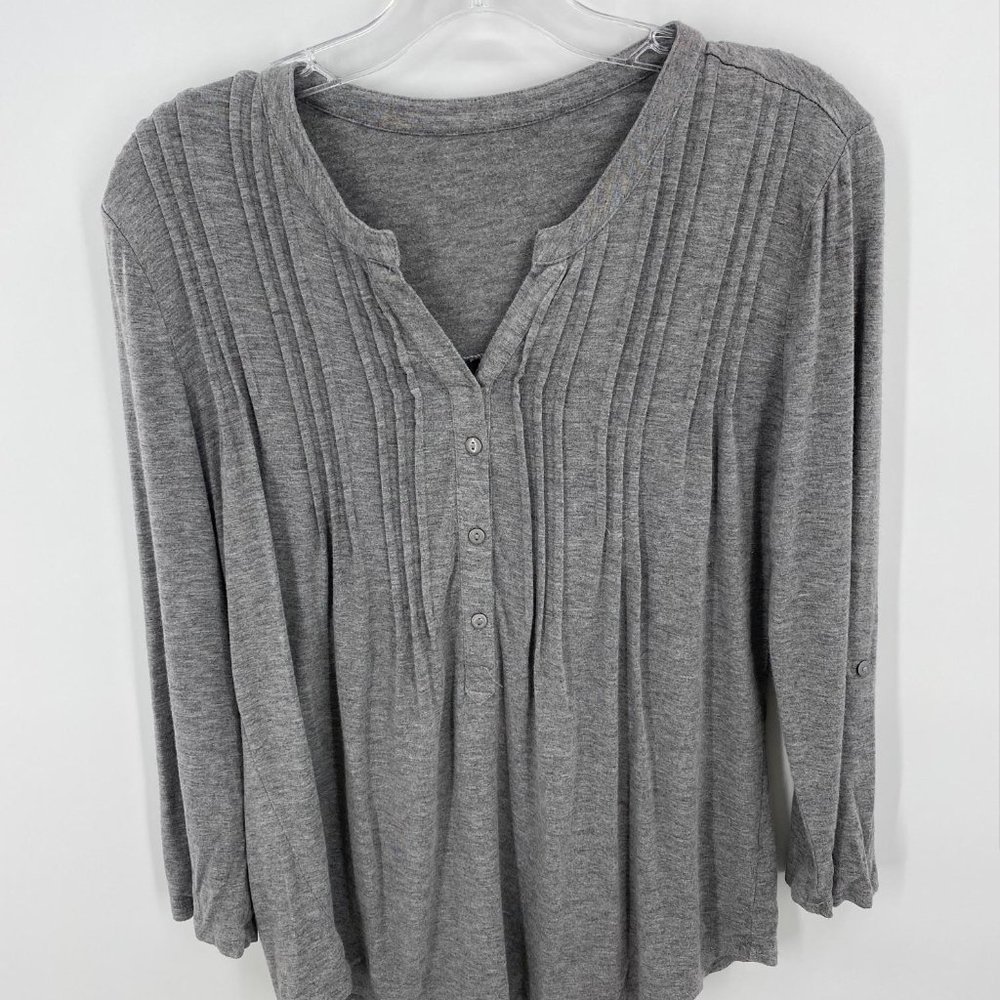GRAY PLEATED LOOSE FIT LONG SLEEVE SHIRT - Picture 1 of 3